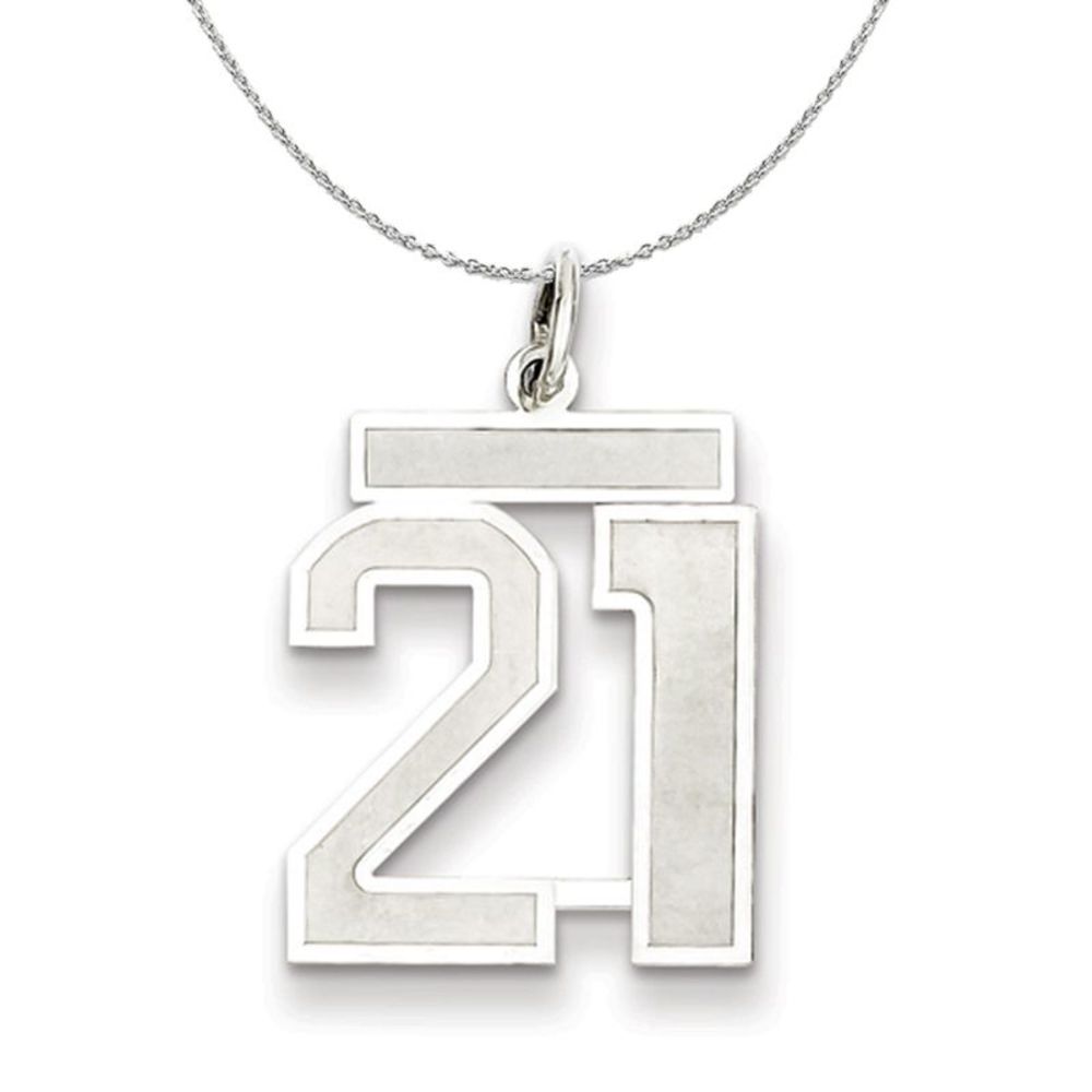Sterling Silver, Jersey Collection, Medium Number 21 Necklace - 18 In